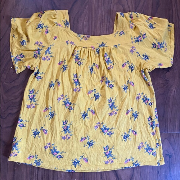 Lucky Brand Floral Yellow Womens Medium Top Square Neck Boho Casual Country - Picture 6 of 8